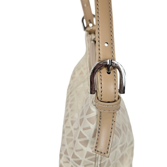 Nine & Company Cream Jacquard Mini Y2K‎ Baguette Handbag Faux Leather Trim - Picture 4 of 9